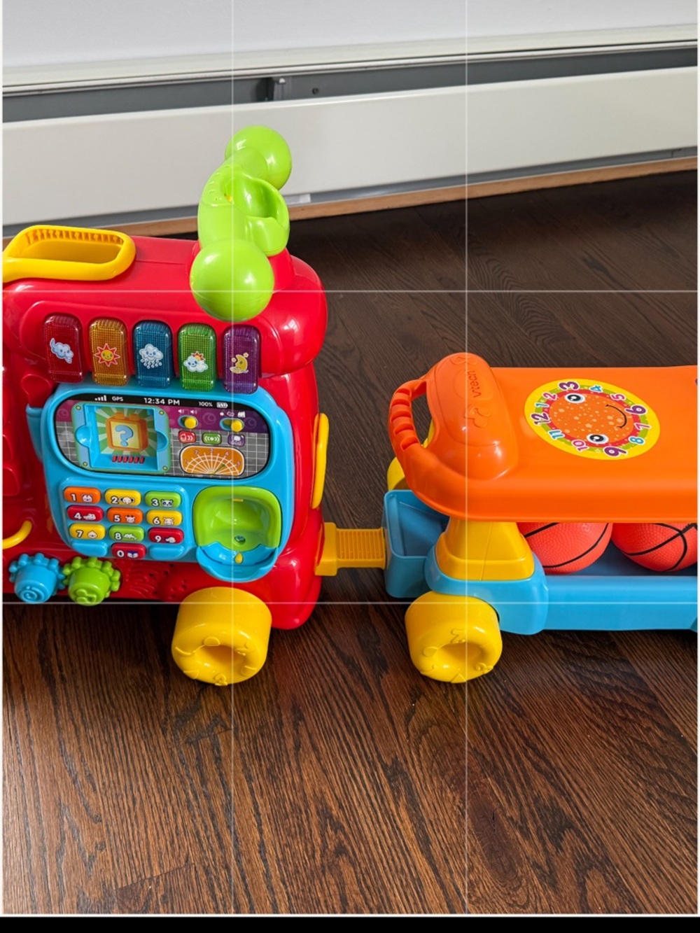 Red and Orange Activity Pull Toy Train with Interactive Buttons